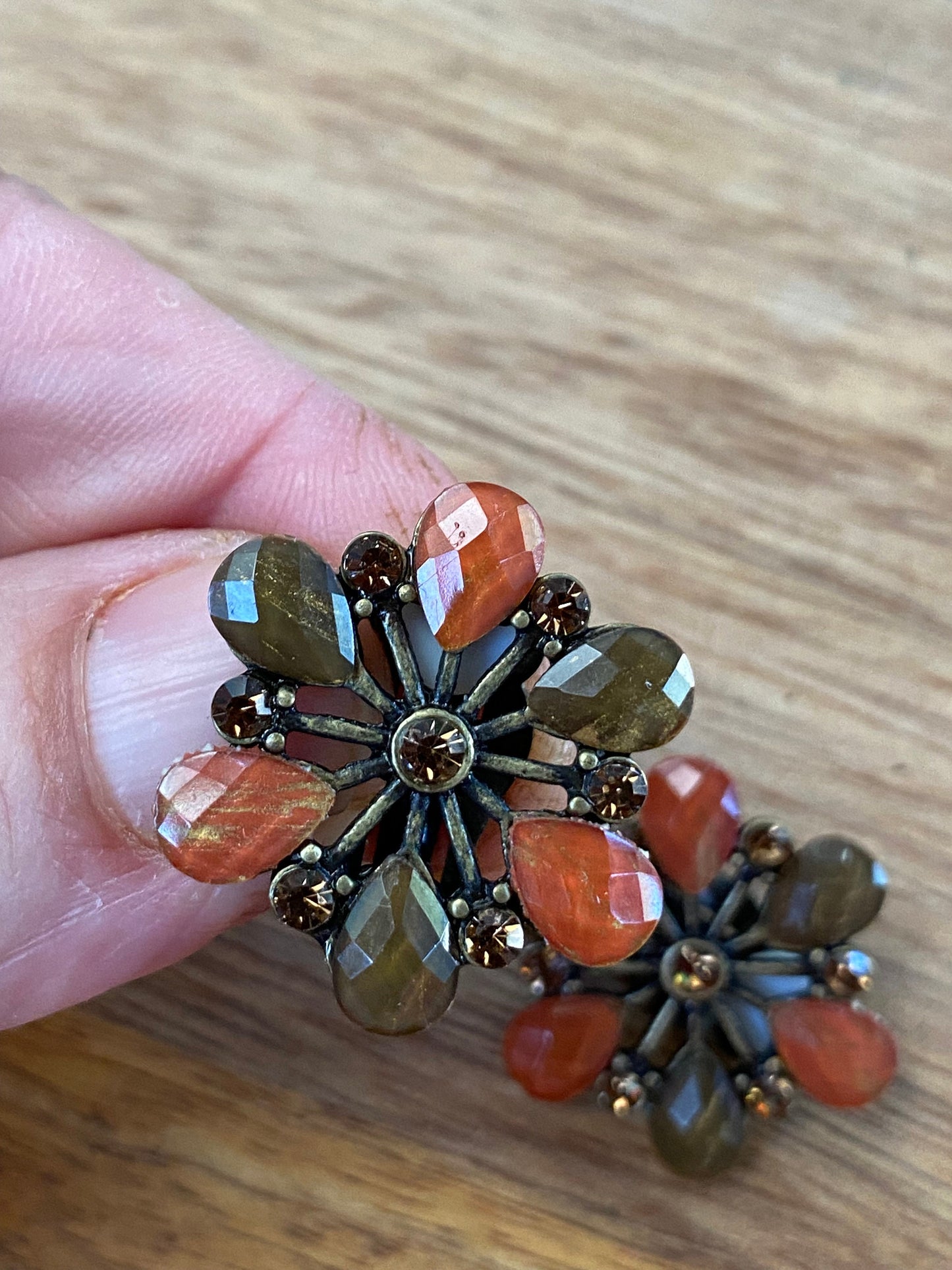 Vintage autumn rhinestone clip on earrings