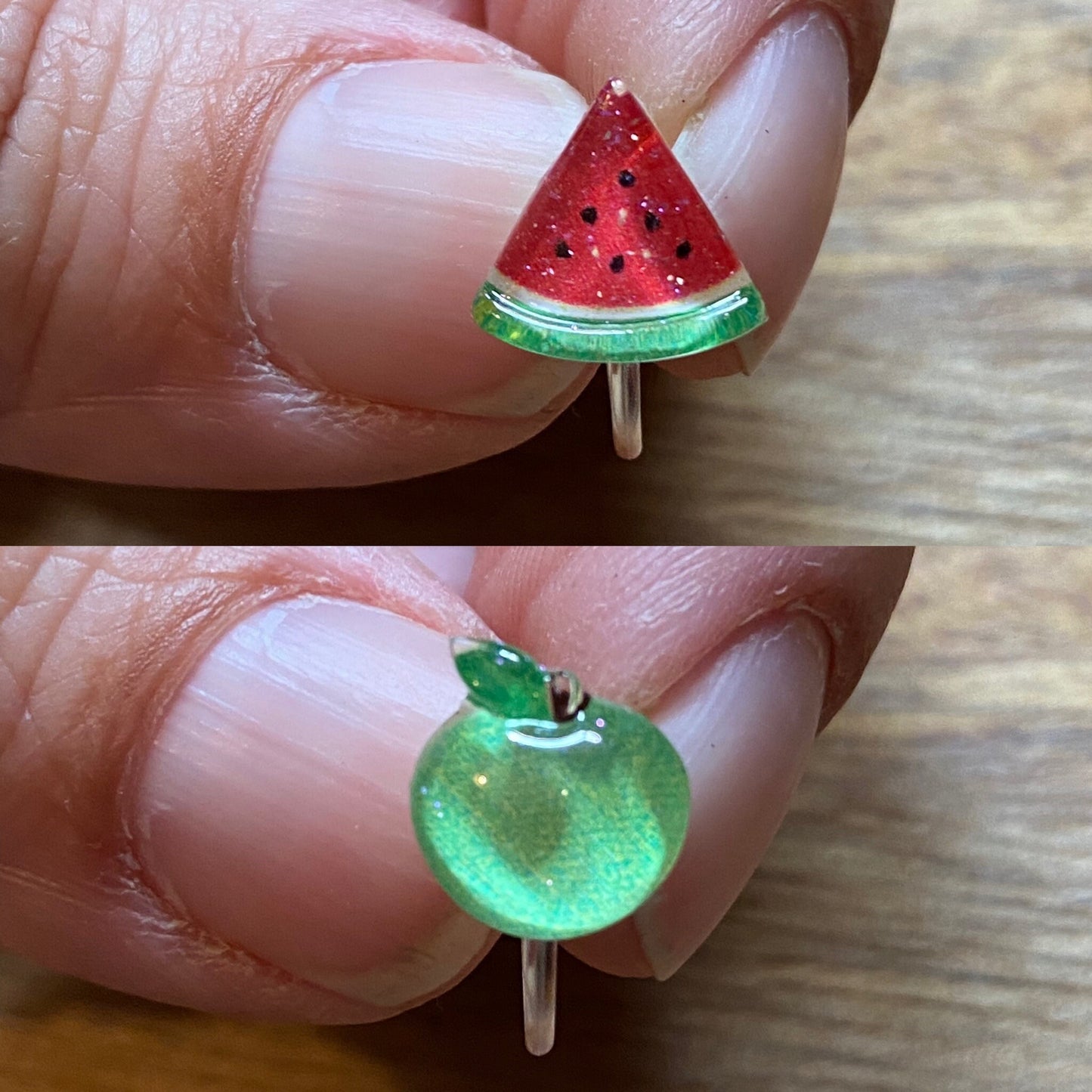 Tiniest fruit invisible clip on earrings, Adorable earrings, fruit earrings for unpierced ears, small plastic earrings