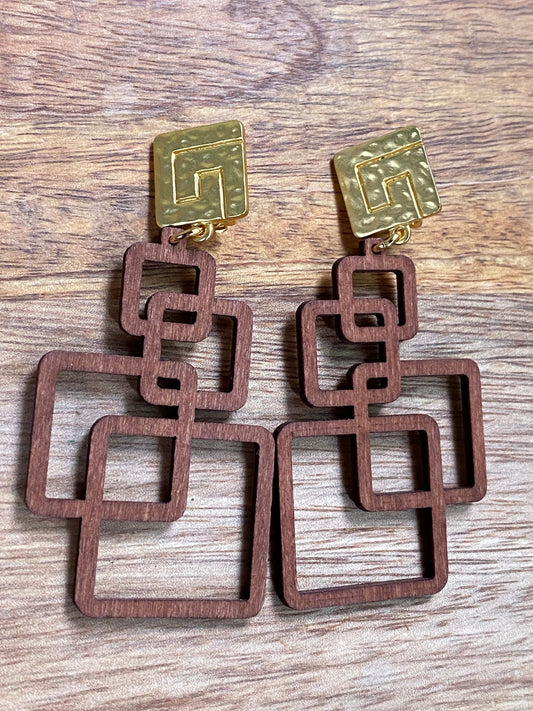 Wooden dangling clip on earrings, large laser cut geometric clip on earrings, statement earrings