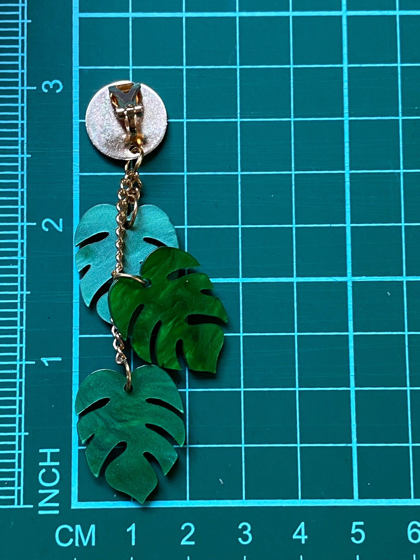 Dangling monstera leaf clip on earrings