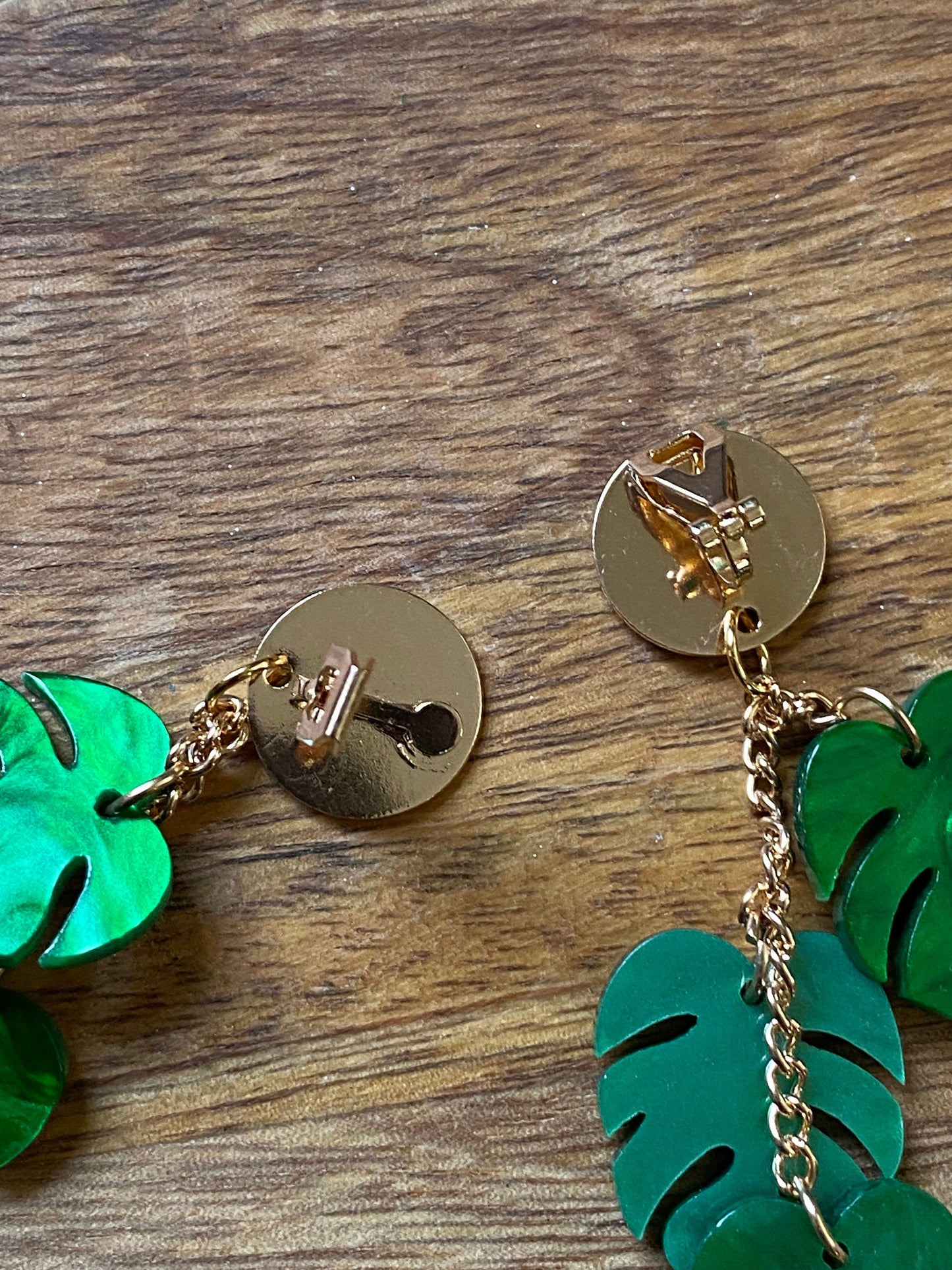 Dangling monstera leaf clip on earrings