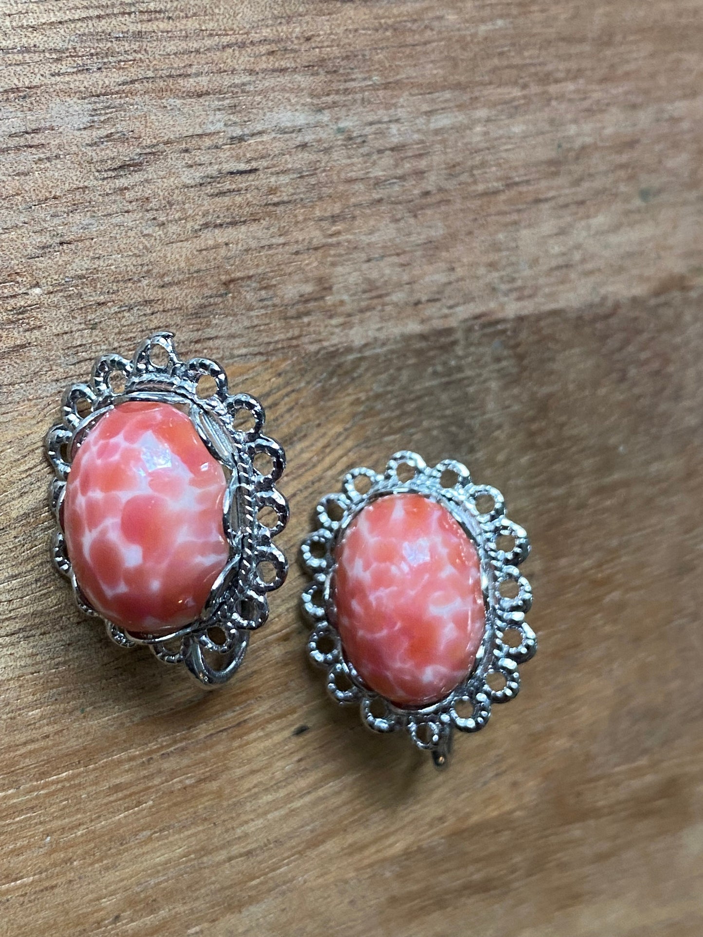 Colourful Scalloped cabochon clip on earrings