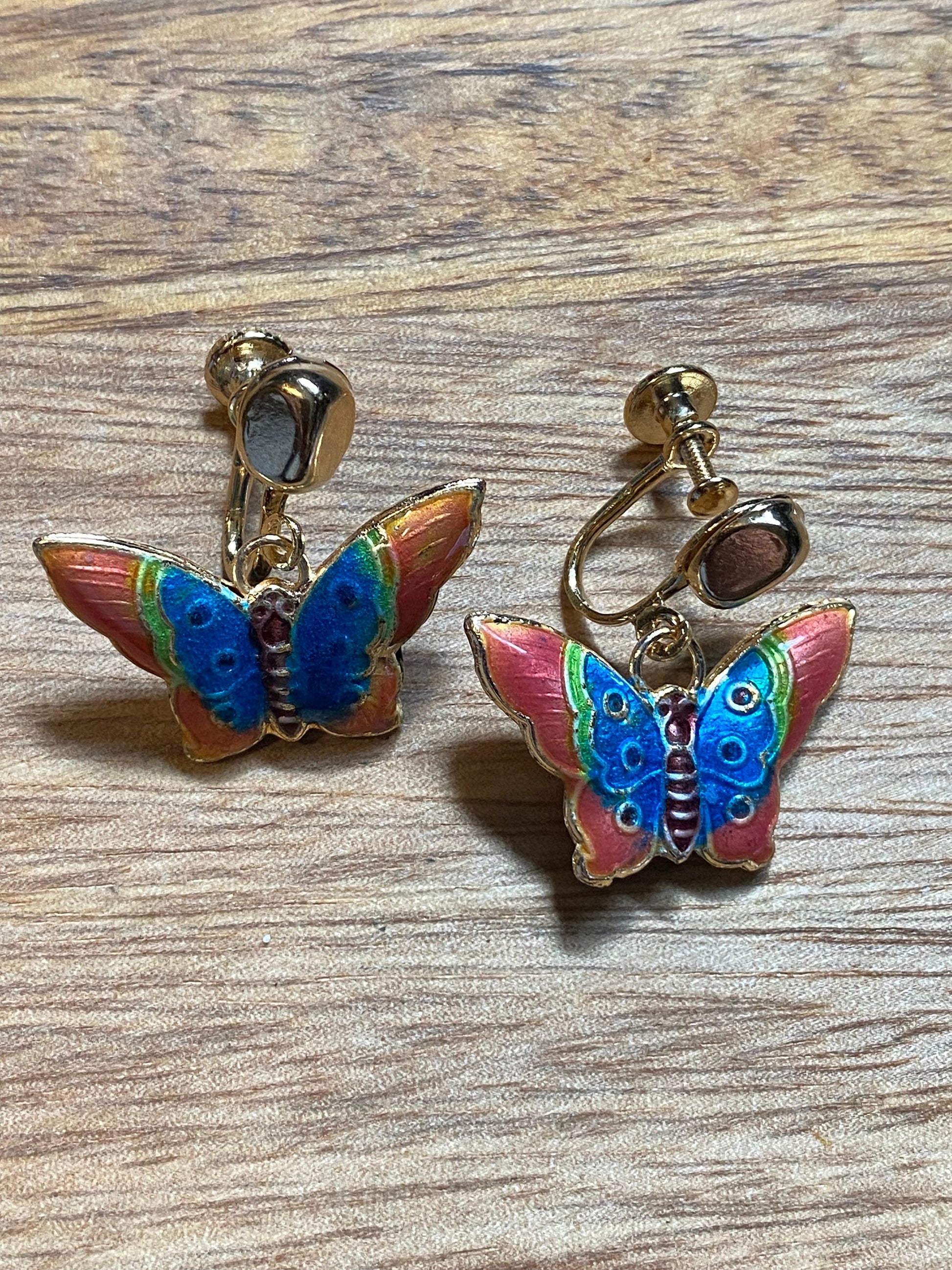 painted butterfly dangling clip on earrings