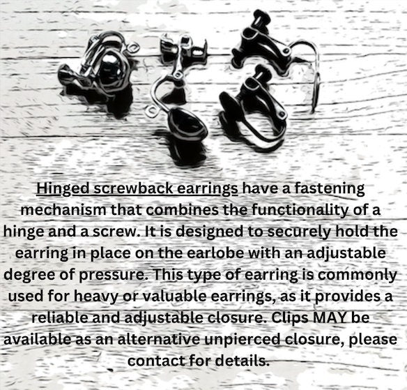 crescent shaped clip on rhinestone earrings, hinged screwback space earrings