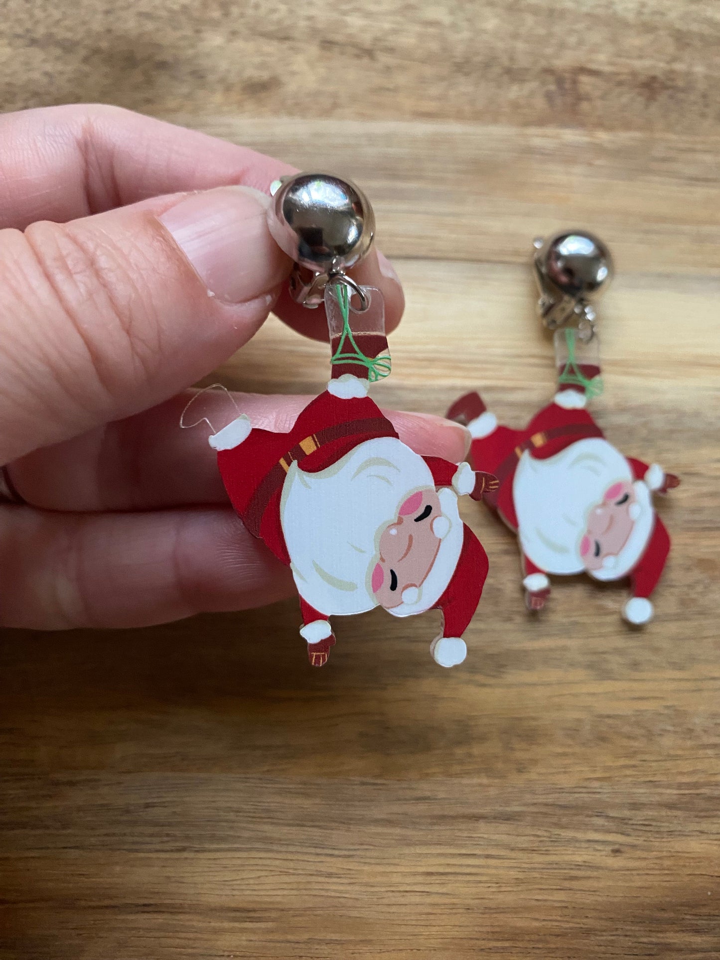 Dangling clip on Christmas Santa earrings