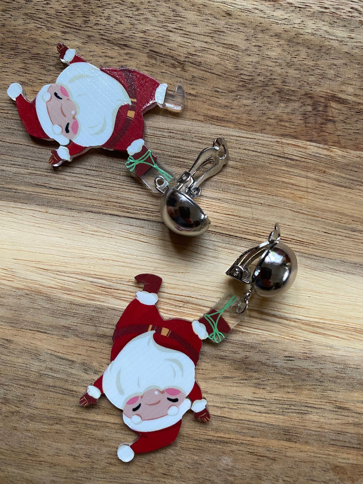 Dangling clip on Christmas Santa earrings