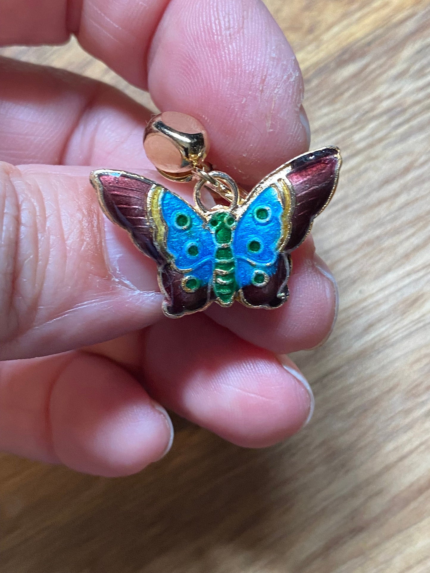 Cloisonné butterfly Clip On Earrings, dangling painted butterfly screwback earrings for unpierced ears