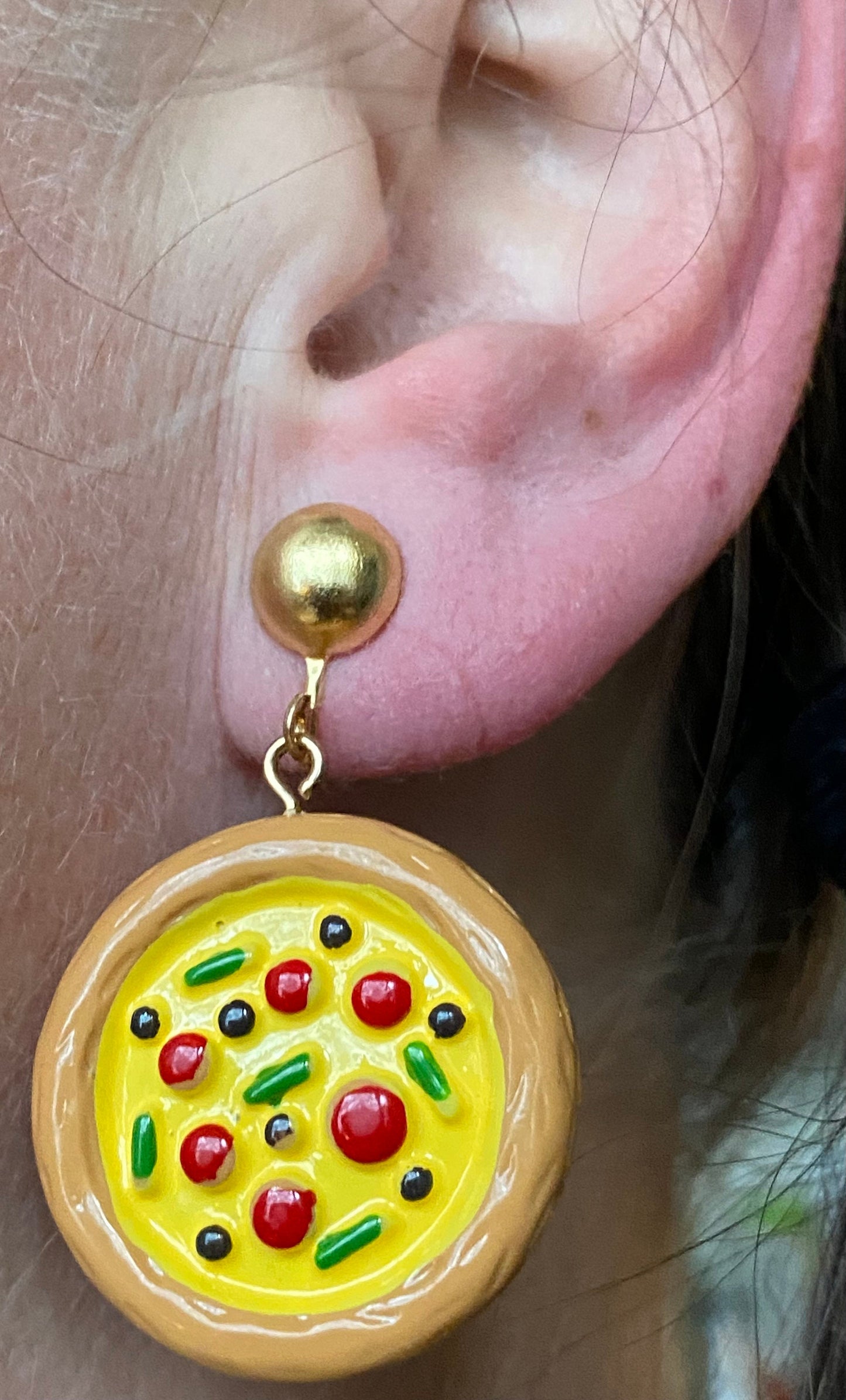 Dangling pizza clip on earrings, screwback food novelty earrings