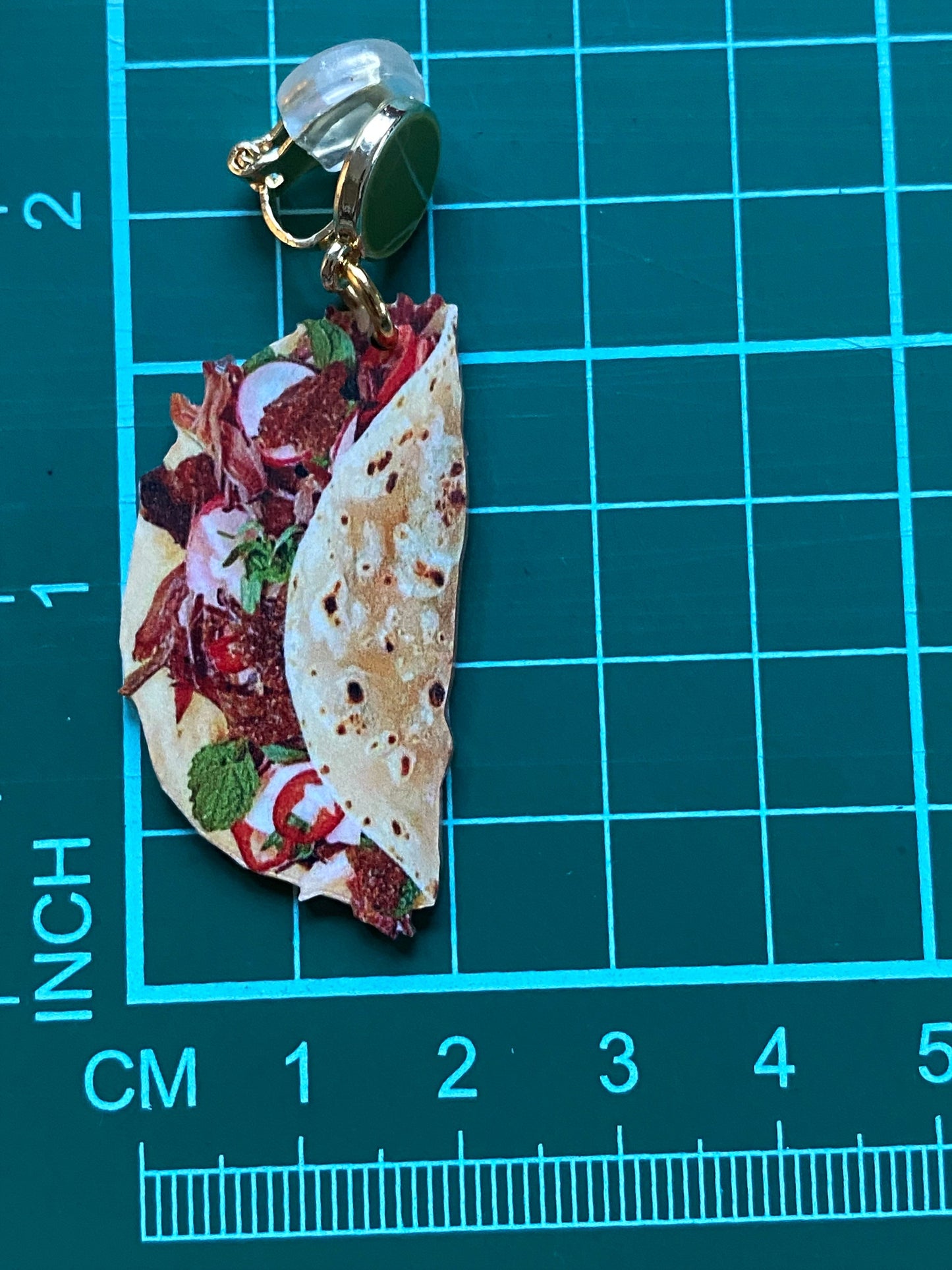 Dangling taco or burrito clip on earrings, nonpierce food novelty earrings