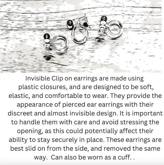 Dangling treble clef invisible clip on earrings, earrings on plastic closures