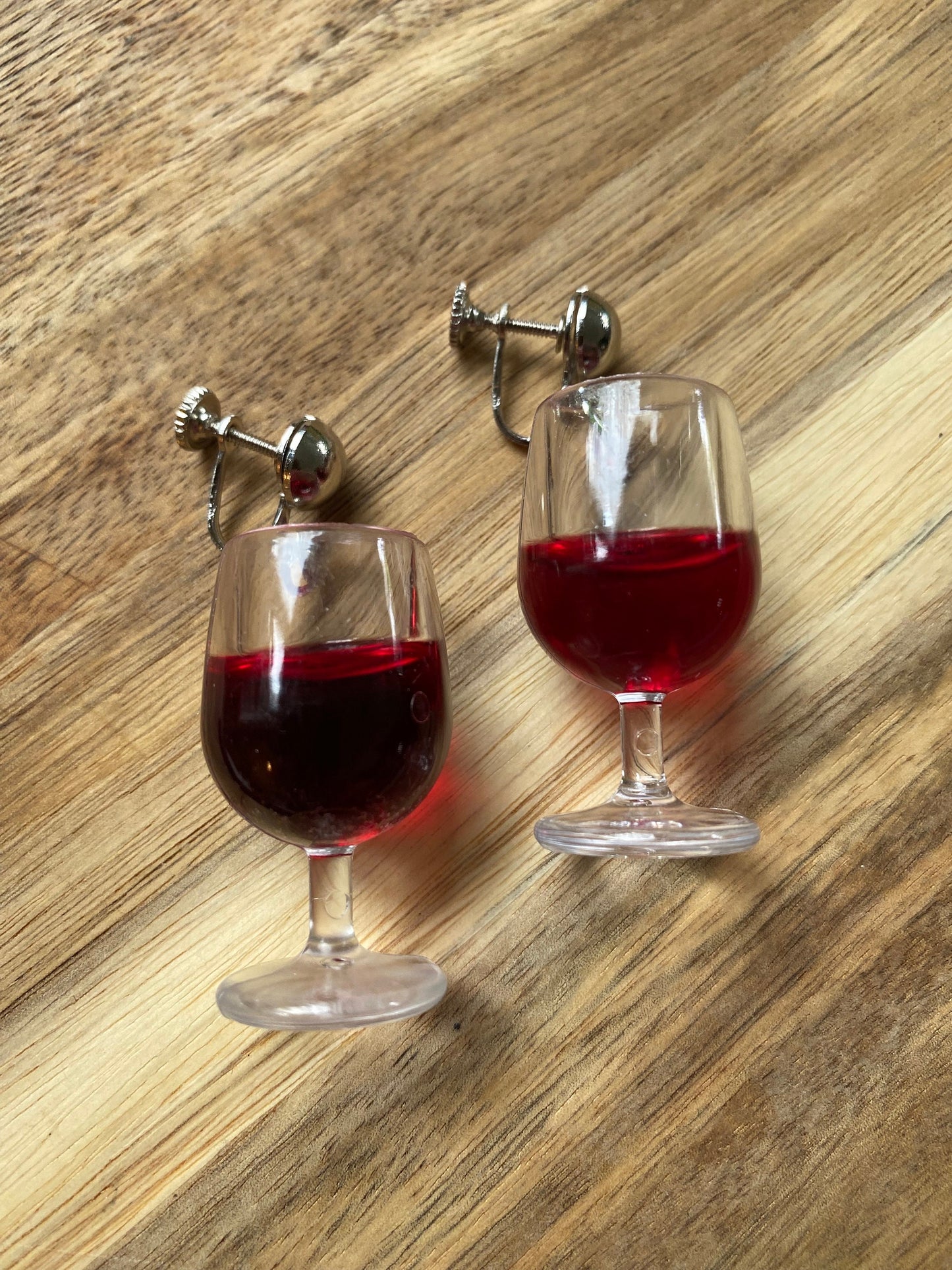 Dangling 3D wineglass clip-on earrings, cute screwback earrings, funny gift, fun earrings