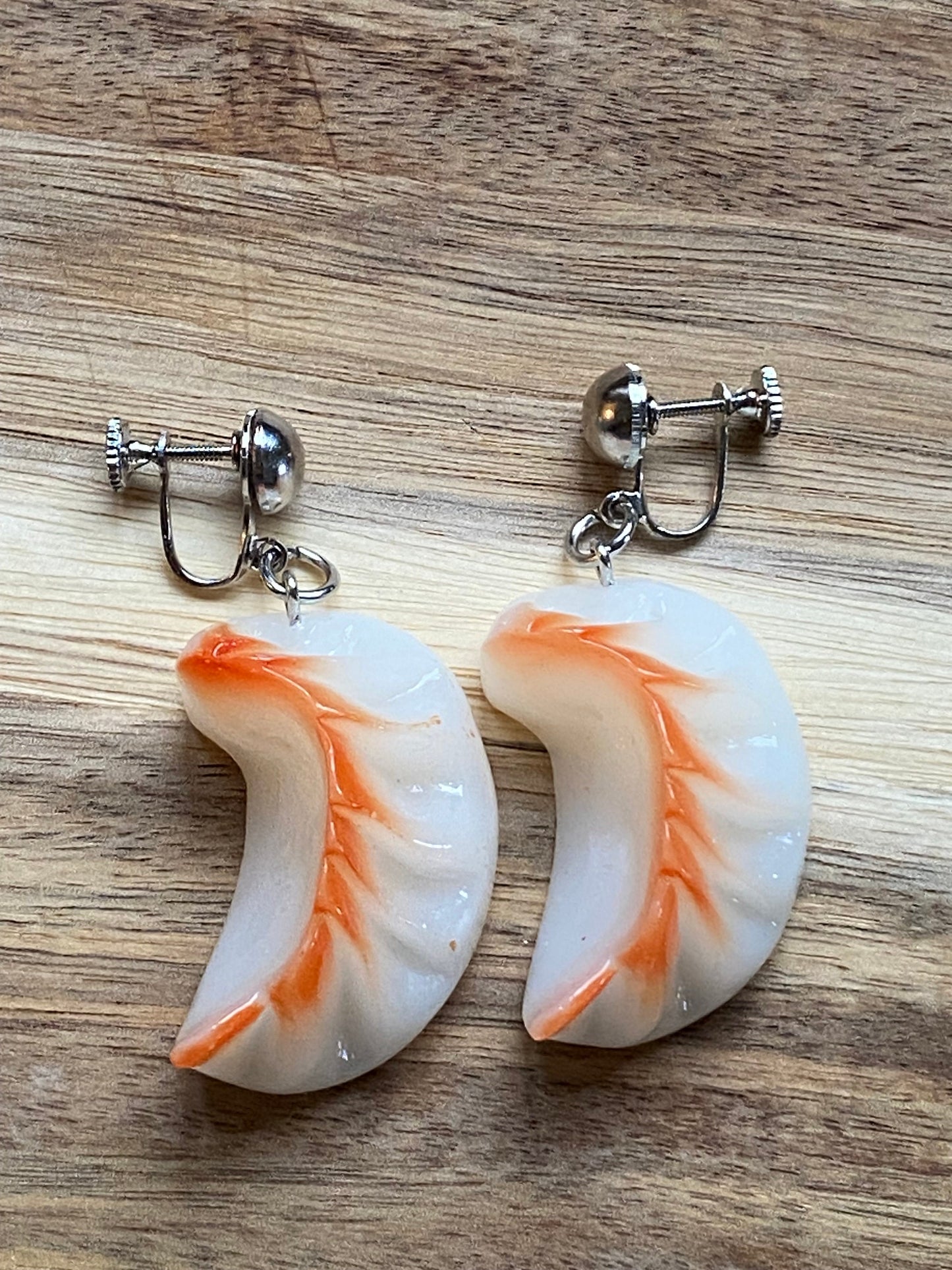 Dangling dumpling clip on earrings, screwback  food novelty earrings