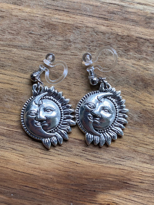 dangling invisible sun and moon clip on earrings