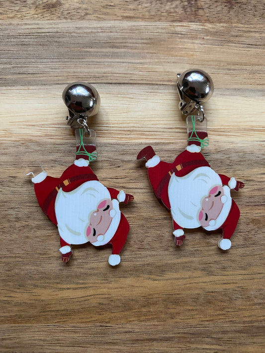 Dangling clip on Christmas Santa earrings