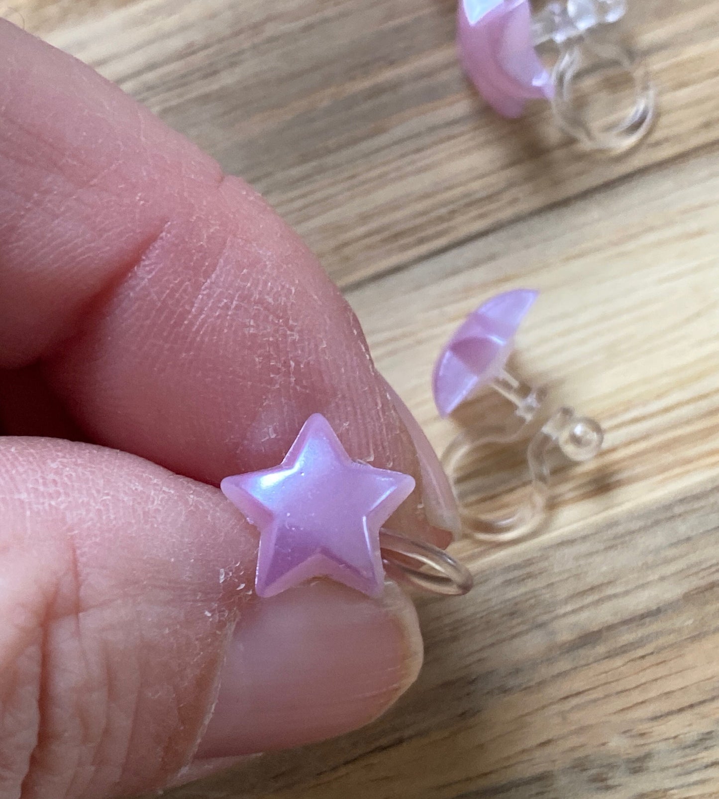 Tiny faux pearl star invisible clip on earrings, no pierce earrings for unpierced ears