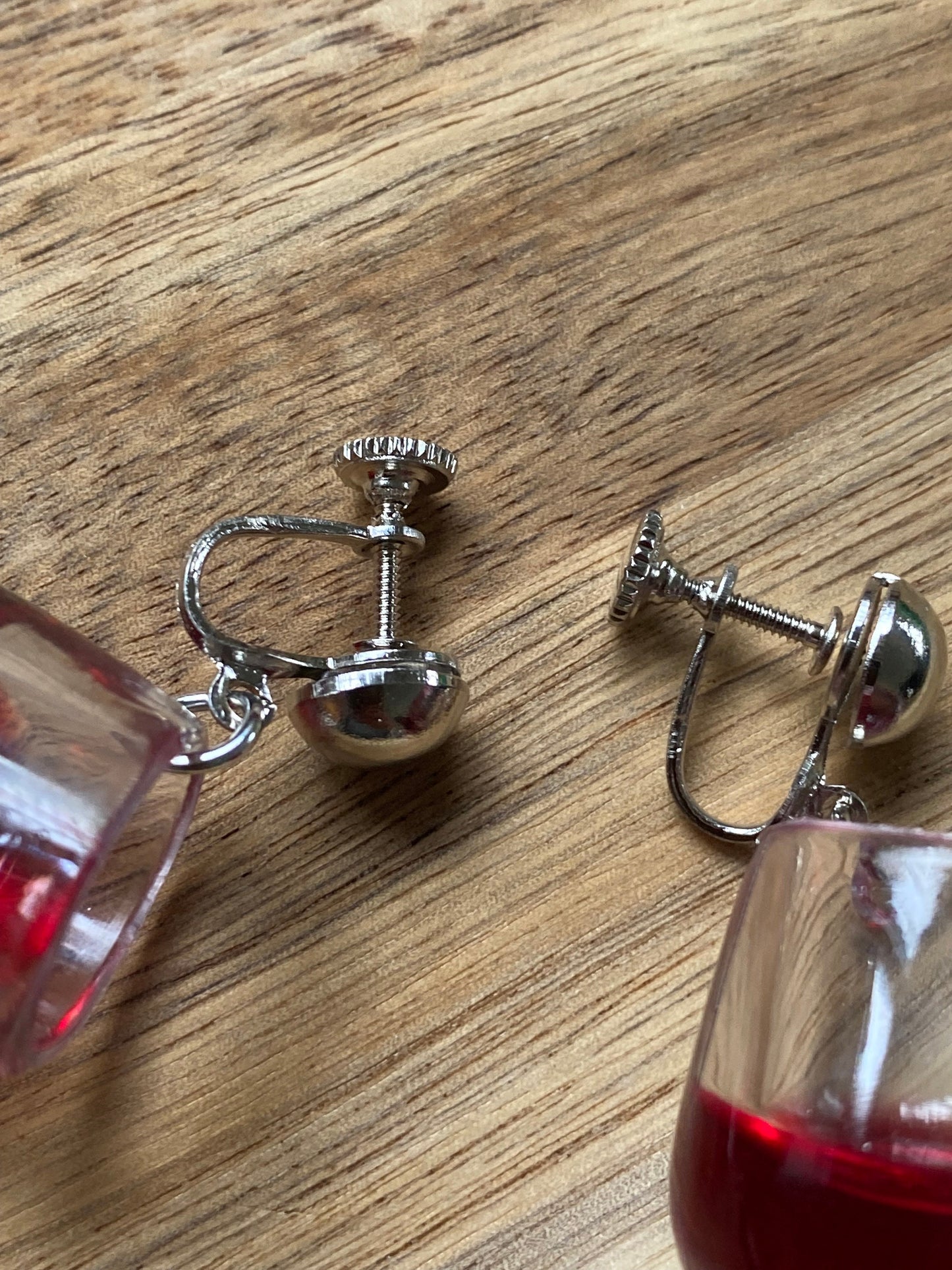 Dangling 3D wineglass clip-on earrings, cute screwback earrings, funny gift, fun earrings