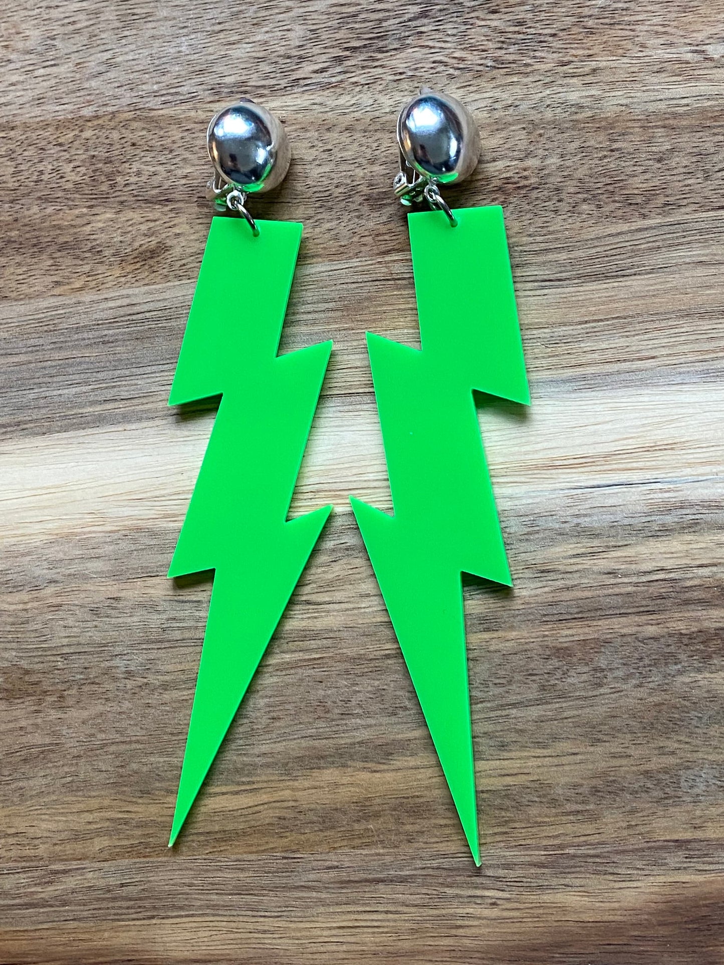 Massive Dangling clip on earrings, giant plastic glitter lightning bolt earrings, large clip ons