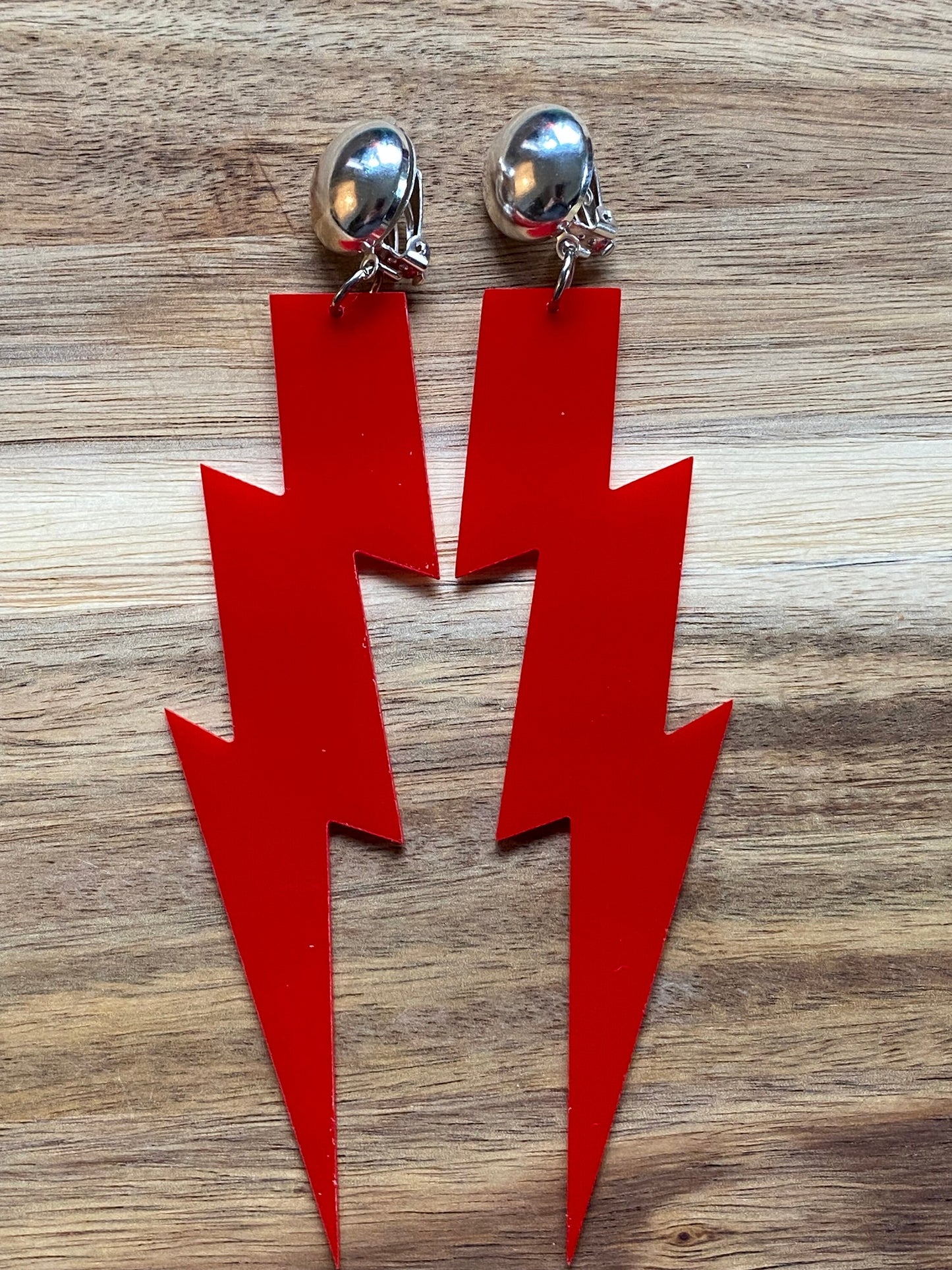 Massive Dangling clip on earrings, giant plastic glitter lightning bolt earrings, large clip ons