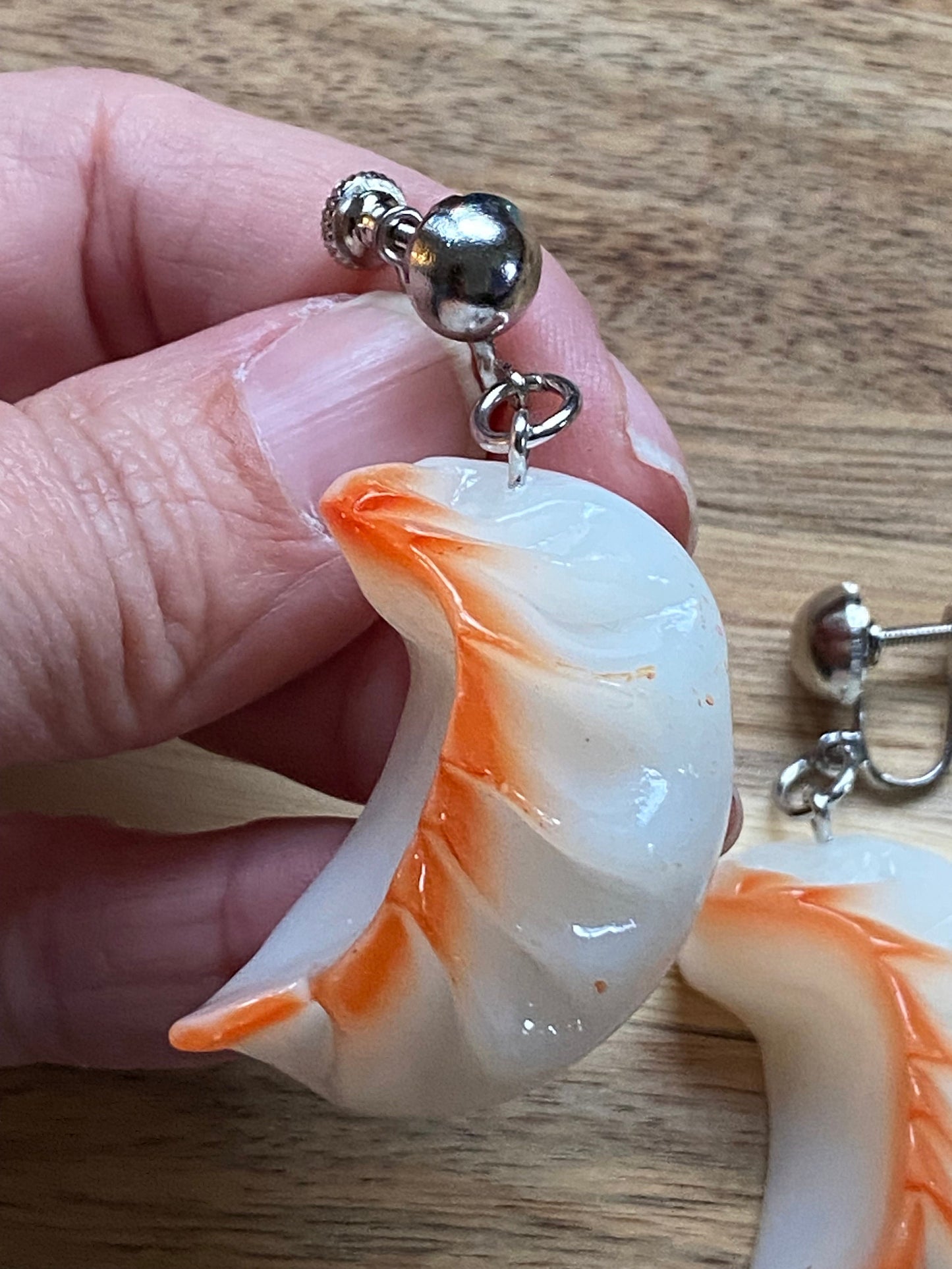 Dangling dumpling clip on earrings, screwback  food novelty earrings