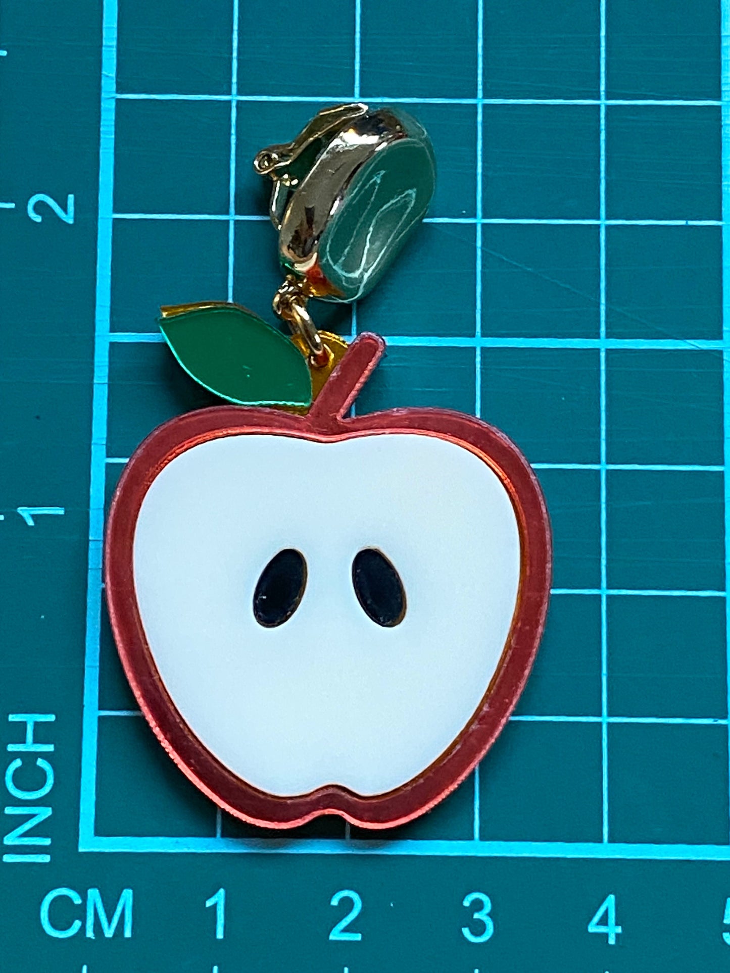 Dangling apple pendant clip on earrings, large apple earrings, novelty clip on earrings