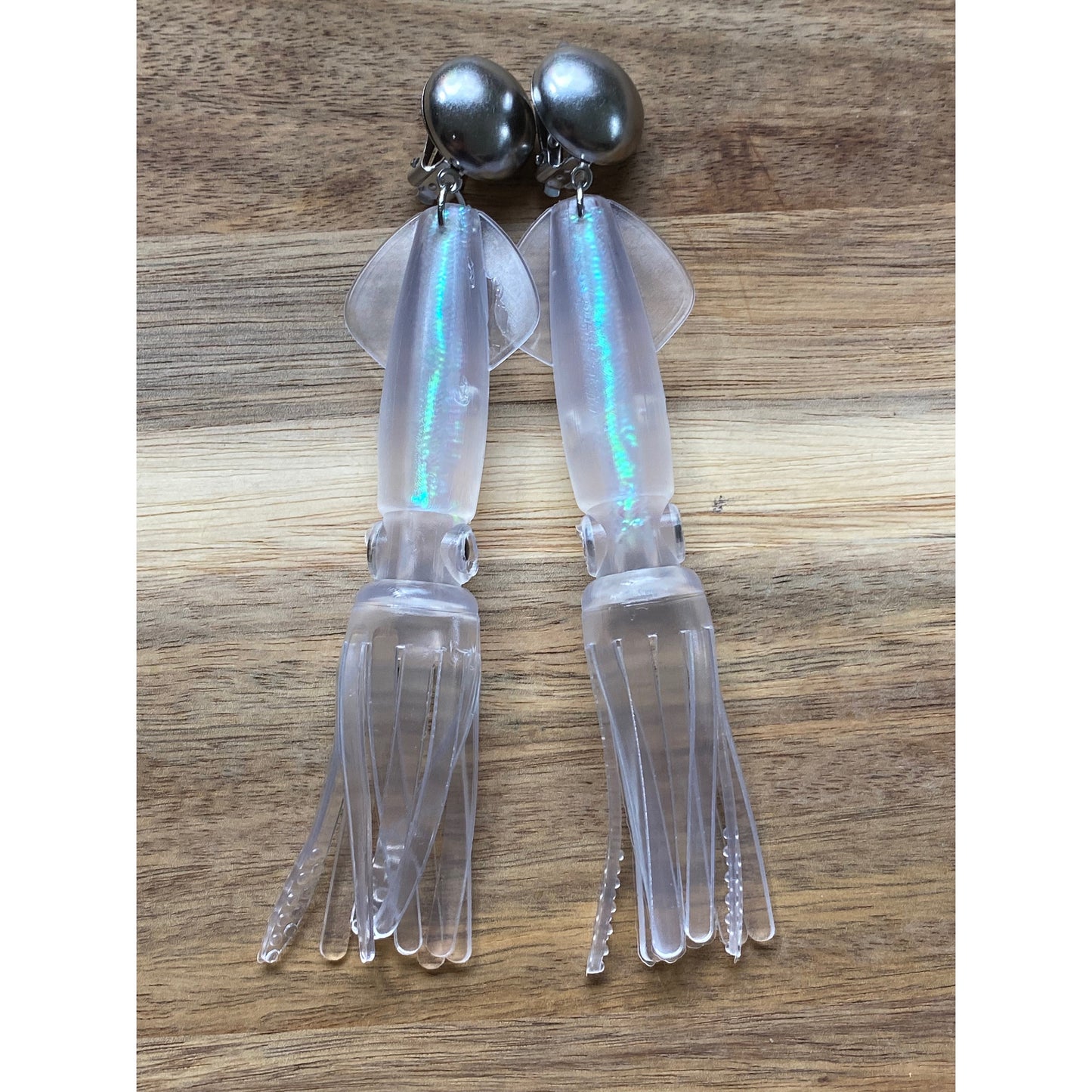 Fabulous huge squid clip on earrings, squishy squid earrings