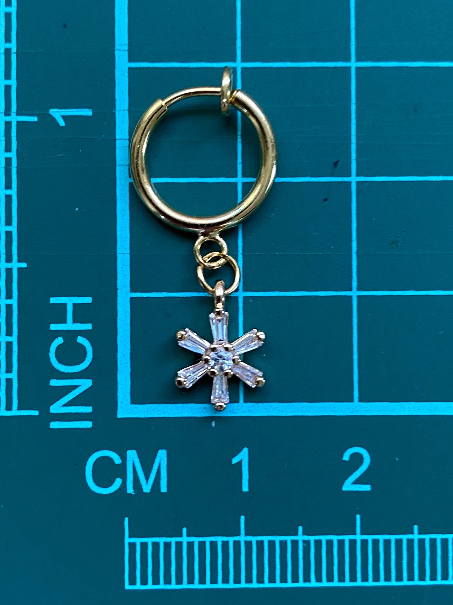 Tiniest Sparkling daisy pendant clip on earrings with rhinestone pavers (spring hoop)