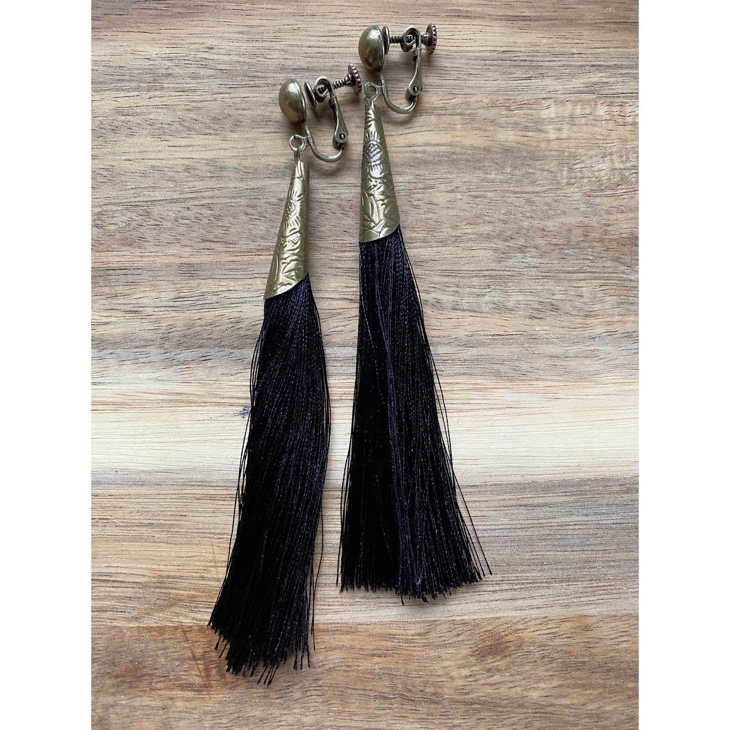 Clip on long tassel earrings, boho earrings with screwback closures for unpierced ears