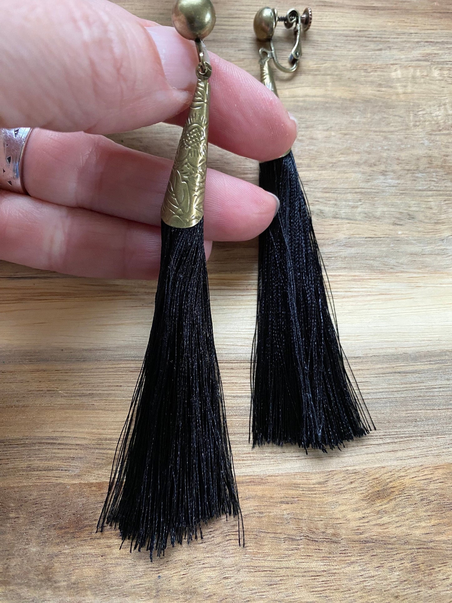 Clip on long tassel earrings, boho earrings with screwback closures for unpierced ears