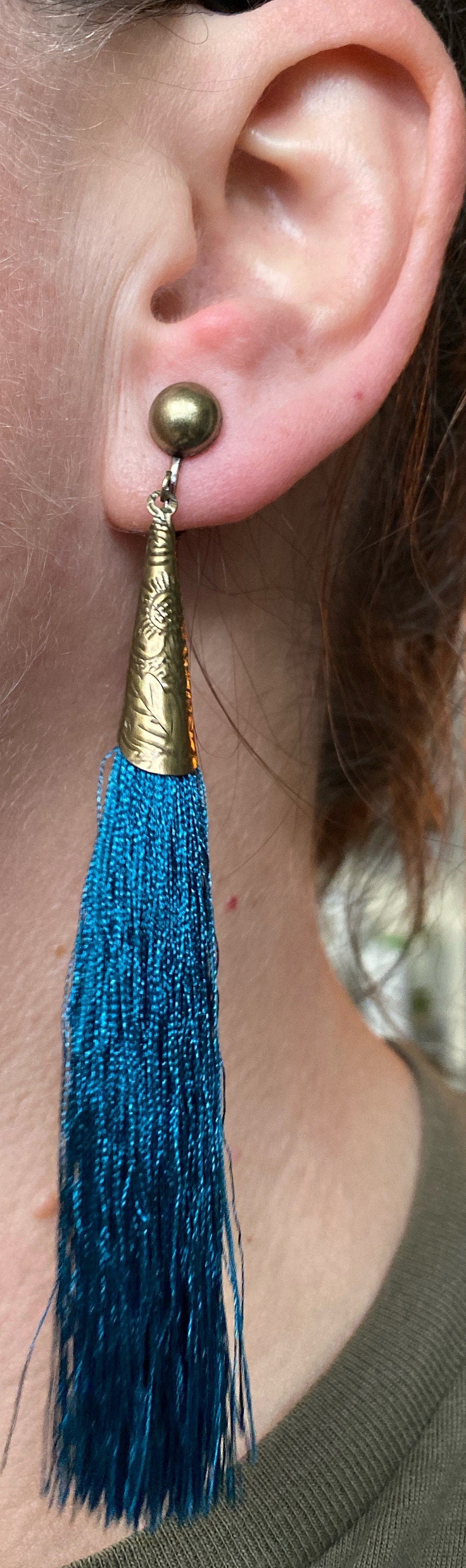 Clip on long tassel earrings, boho earrings with screwback closures for unpierced ears