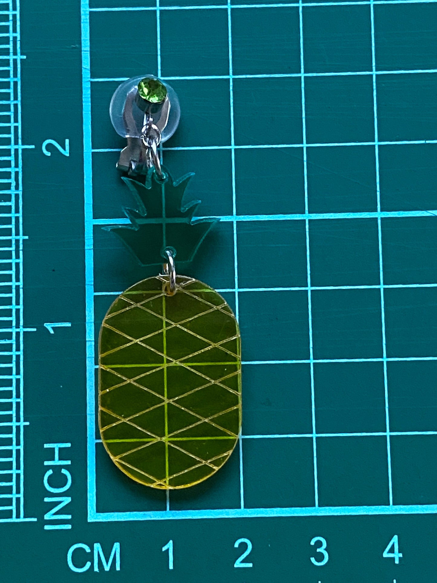 Dangling translucent pineapple clip on earrings