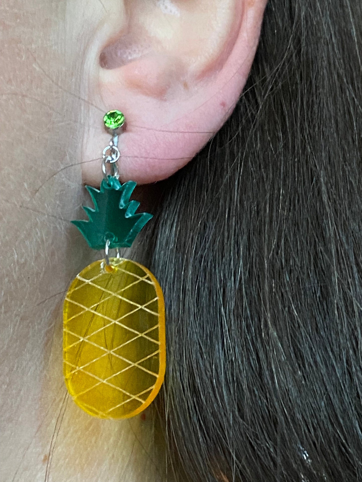 Dangling translucent pineapple clip on earrings