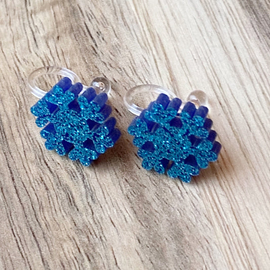 tiny glitter snowflake clip on earrings, invisible clip on earrings