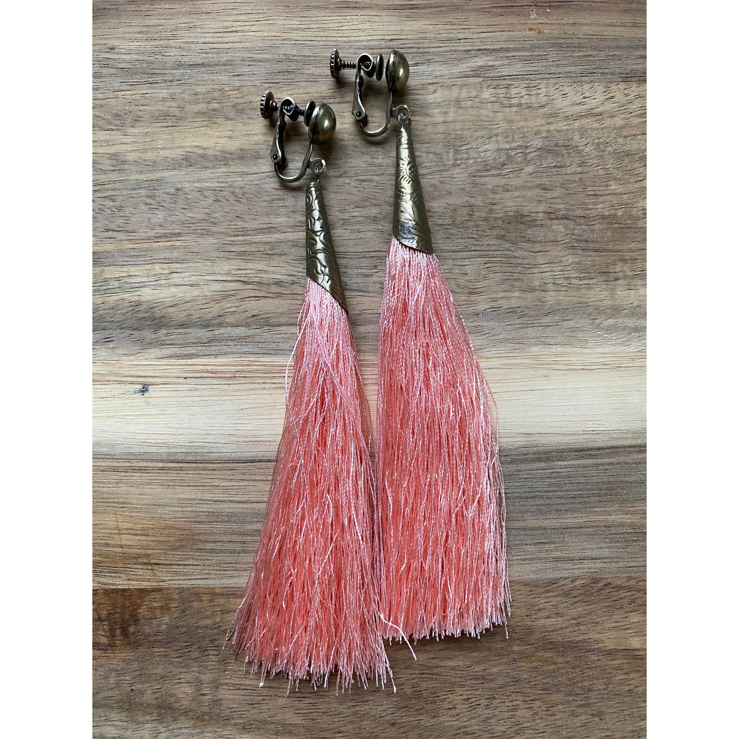 Clip on long tassel earrings, boho earrings with screwback closures for unpierced ears