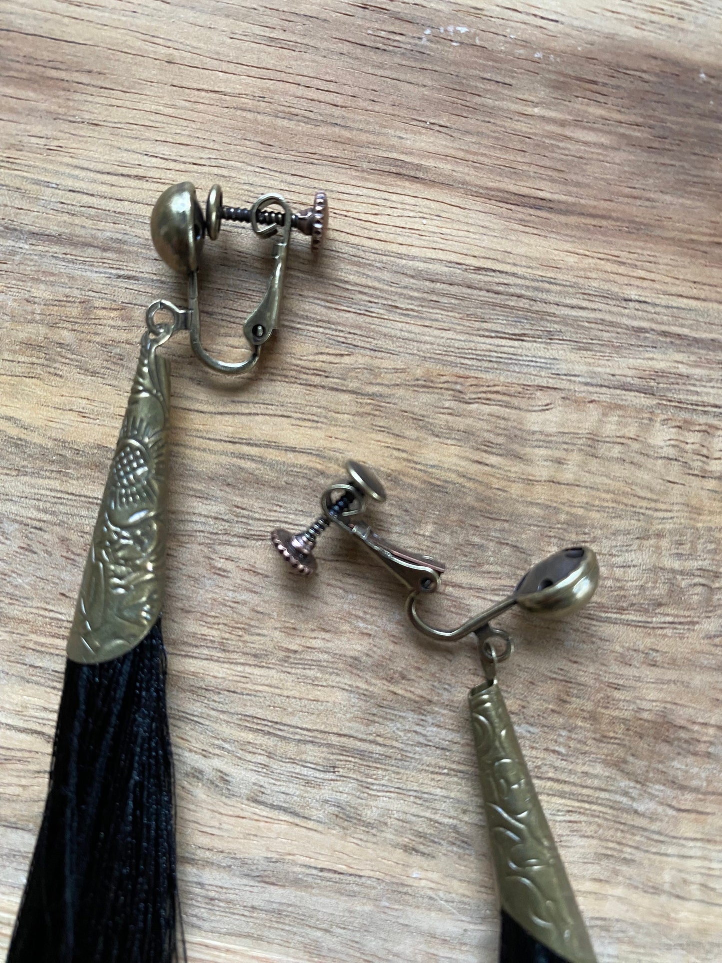 Clip on long tassel earrings, boho earrings with screwback closures for unpierced ears