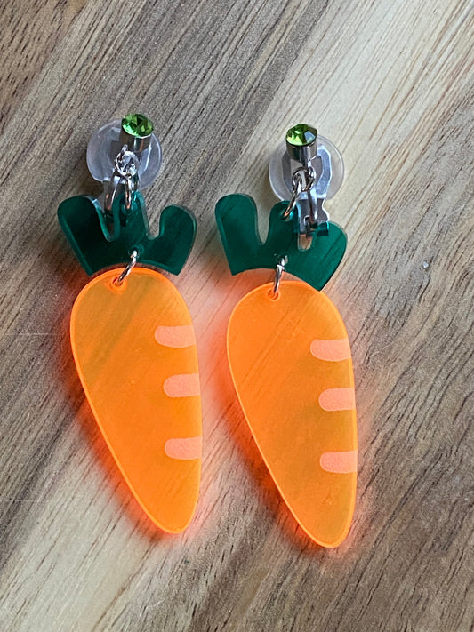 Dangling translucent carrot clip on earrings