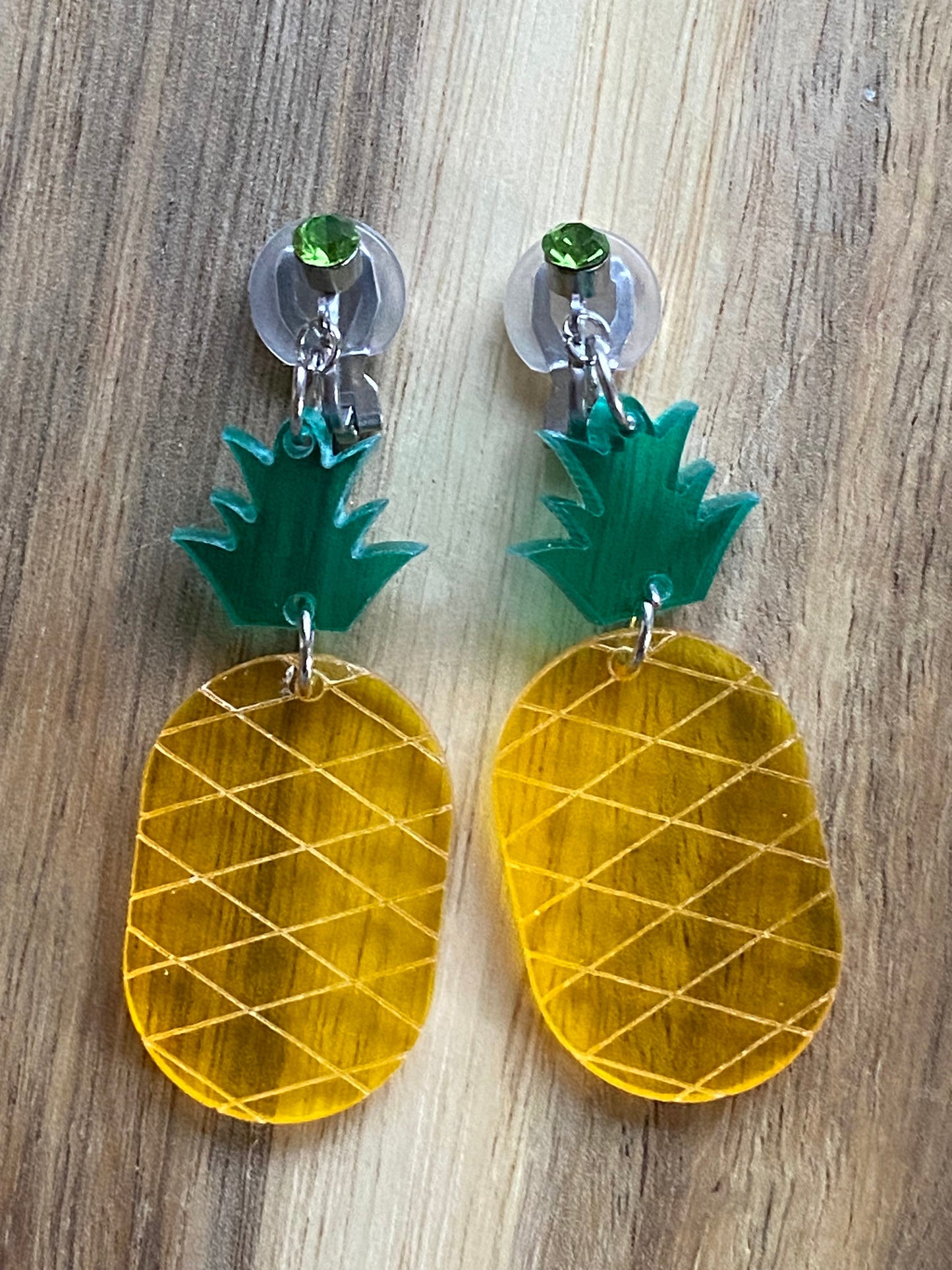 Dangling translucent pineapple clip on earrings