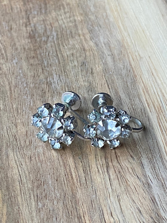 small floral rhinestone clip on earrings