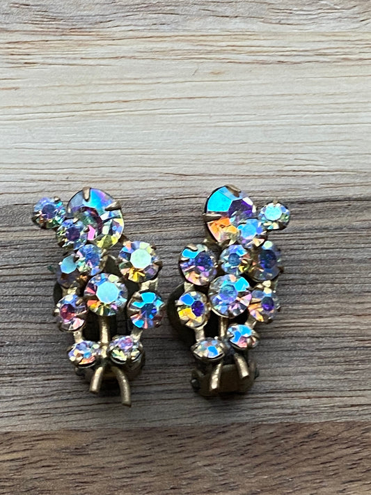 Vintage AB rhinestone clip on earrings