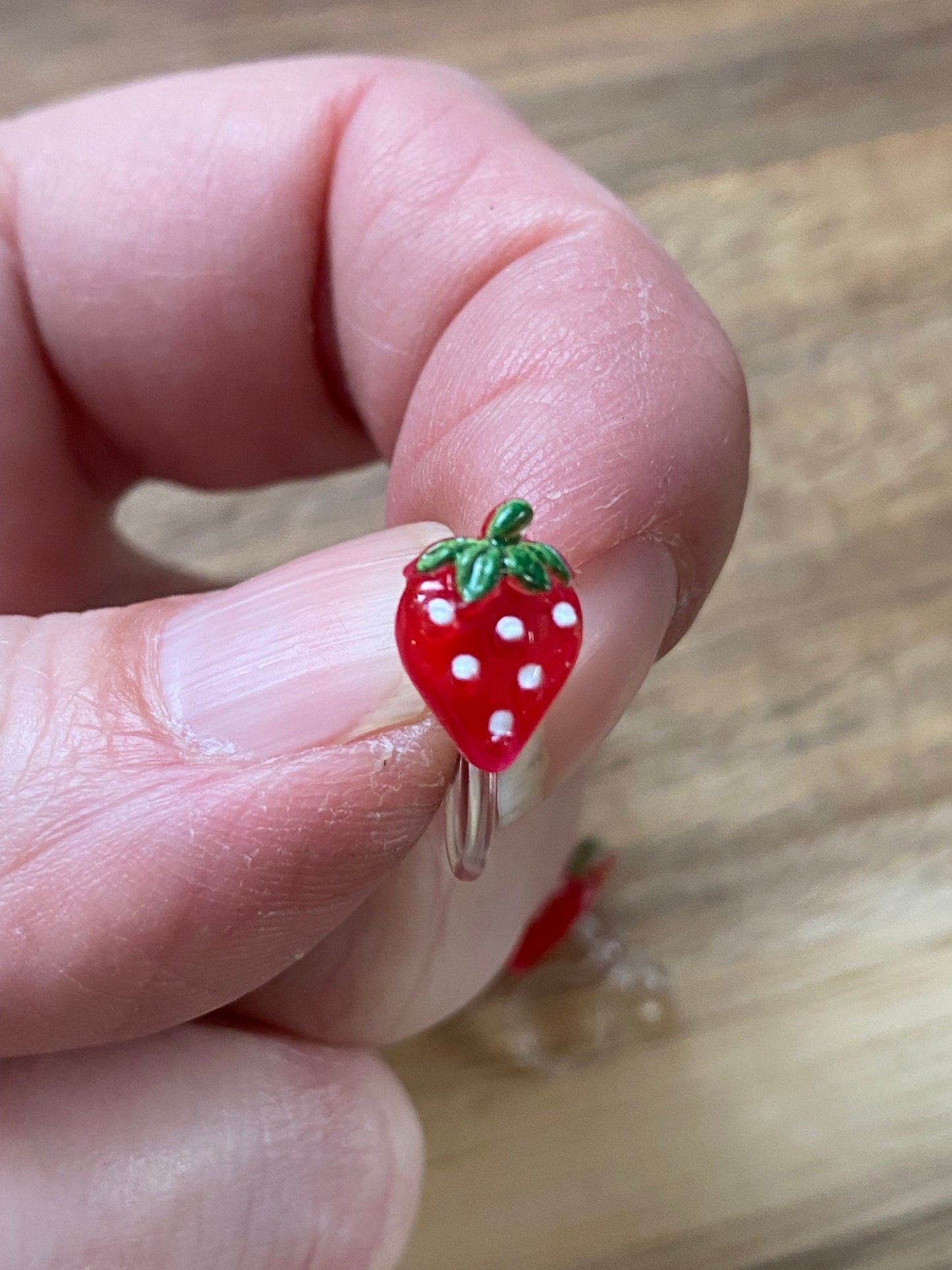 Tiniest little strawberry invisible clip on earrings, no pierce earrings for unpierced ears