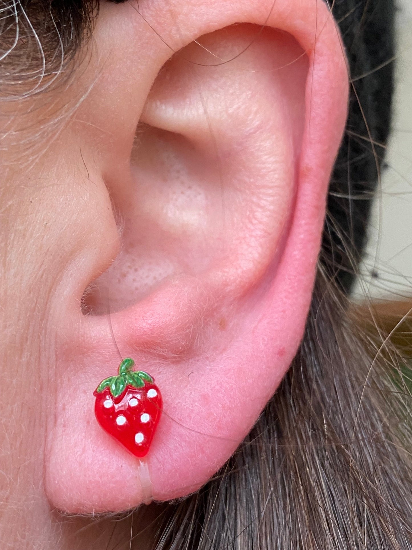 Tiniest little strawberry invisible clip on earrings, no pierce earrings for unpierced ears