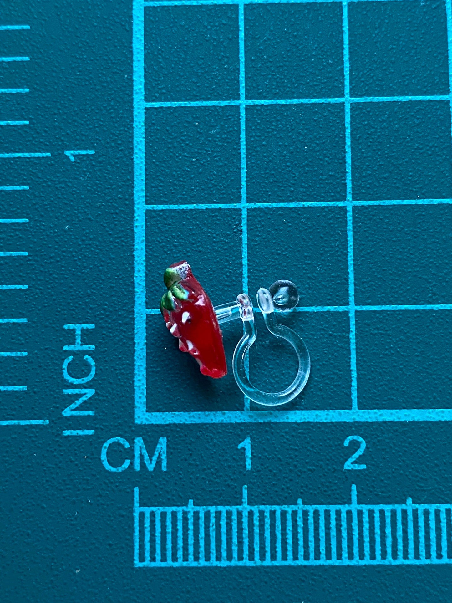 Tiniest little strawberry invisible clip on earrings, no pierce earrings for unpierced ears