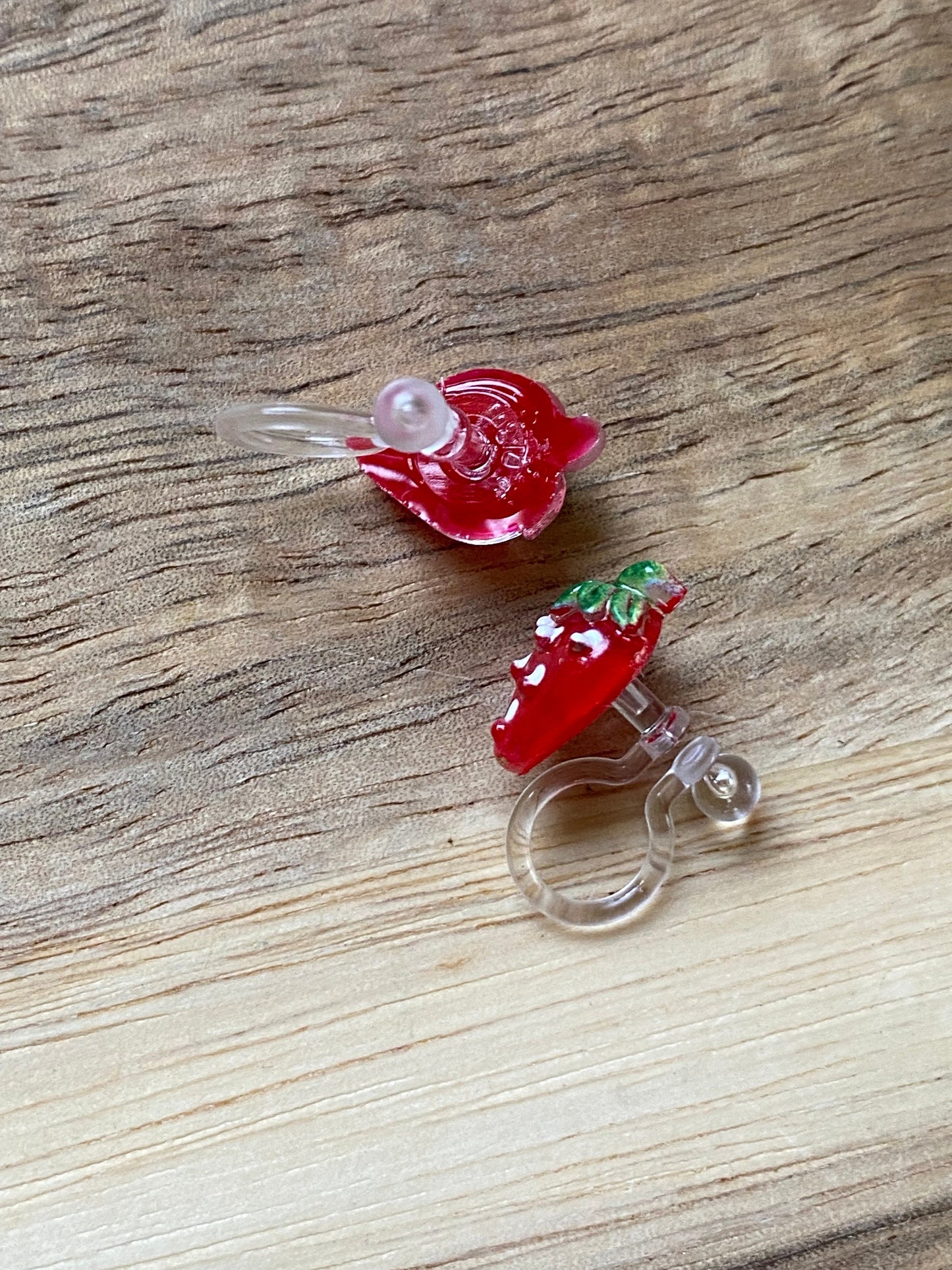 Tiniest little strawberry invisible clip on earrings, no pierce earrings for unpierced ears