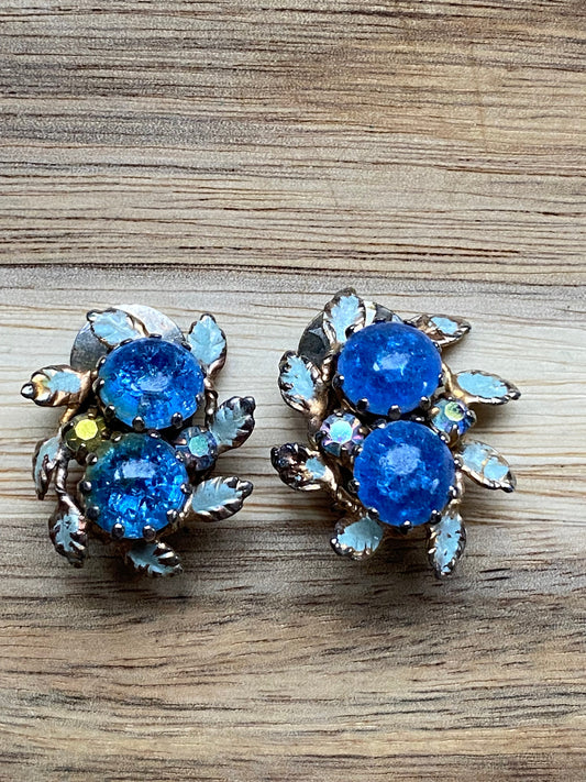 Vintage blue clip on earrings