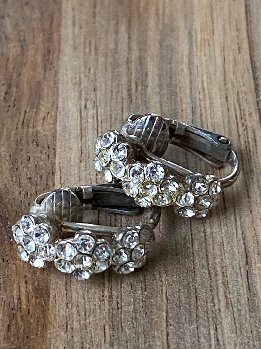 Vintage floral rhinestone clip on earrings