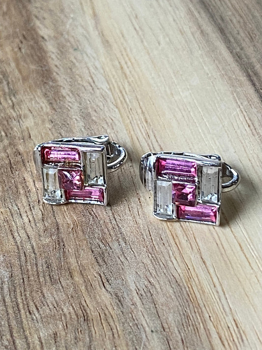 Vintage pink rhinestone clip on earrings