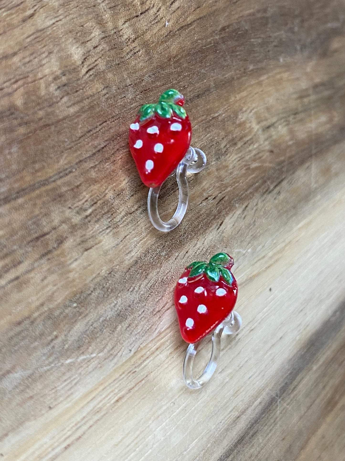 tiny strawberry clip on earrings, invisible clip on earrings