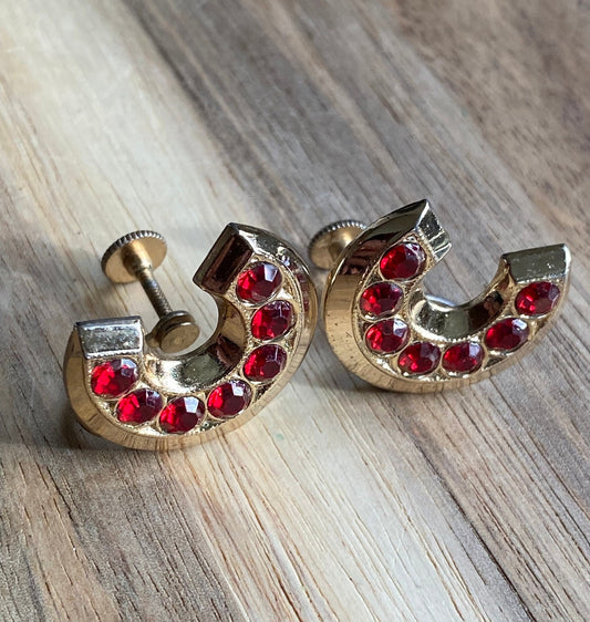 red rhinestone clip on earrings