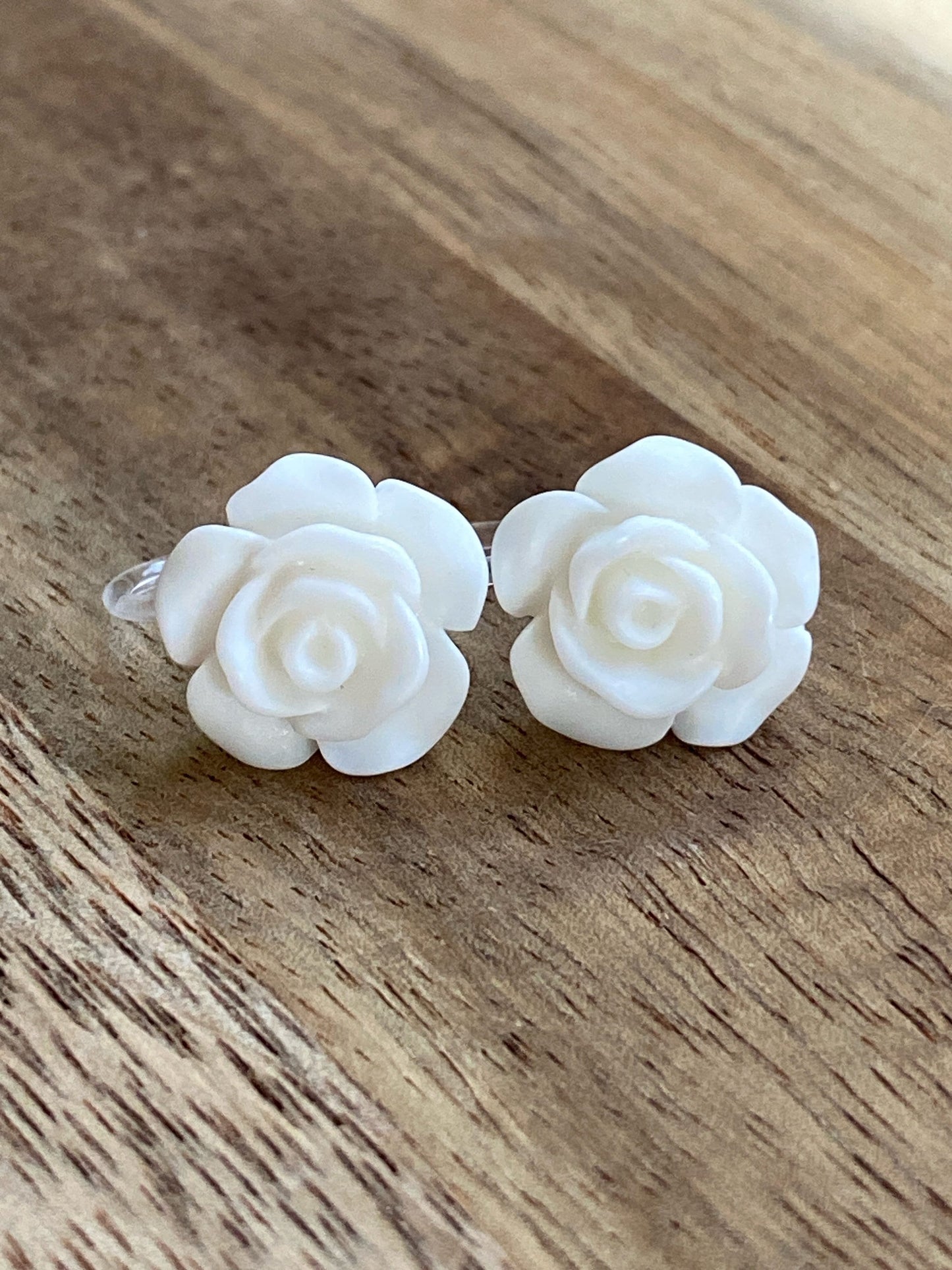 resin rose clip on earrings, invisible clip on earrings