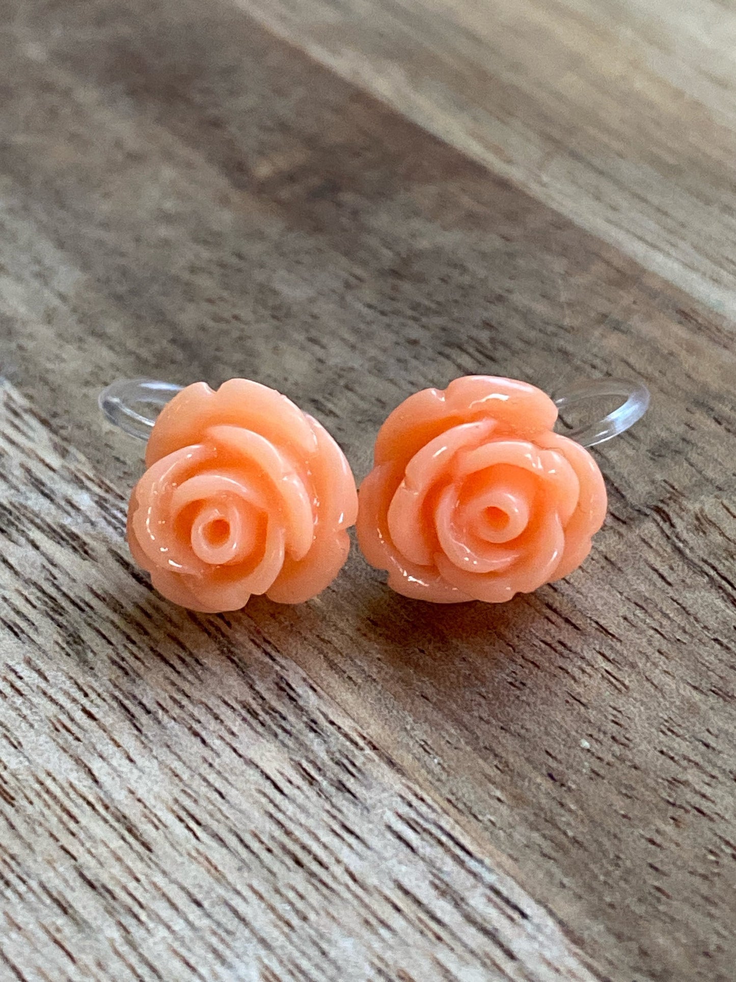 resin rose clip-on earrings, invisible clip flower earrings, no pierce earrings for unpierced ears