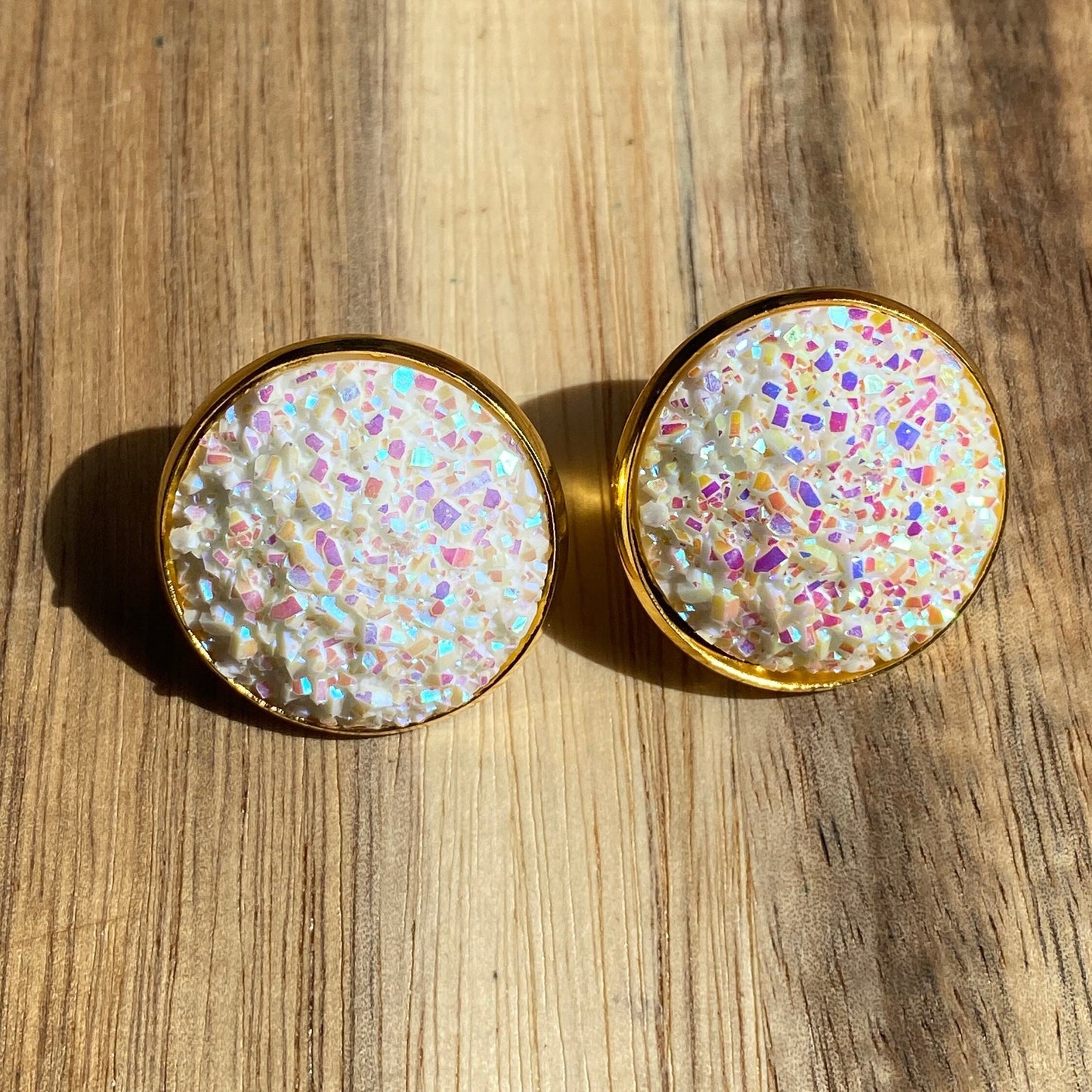 Sparkling clip on faux druxy earrings, 20mm black or white druzy earrings for unpierced ears